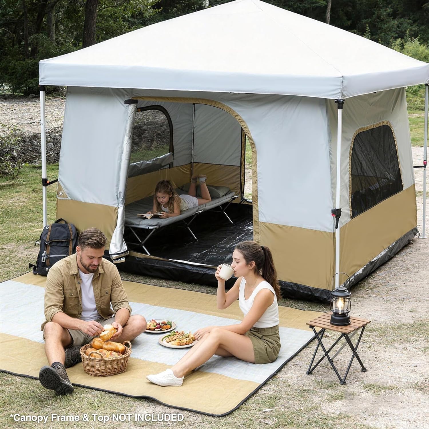 REDCAMP Canopy Camping Tent for Pop Up Canopy Tent, Inner Tent Converts Straight Leg 10'x10' or 10'x20' Canopy into Camping Tent, Fits 4-6 Person(Frame/Shelter NOT Included)