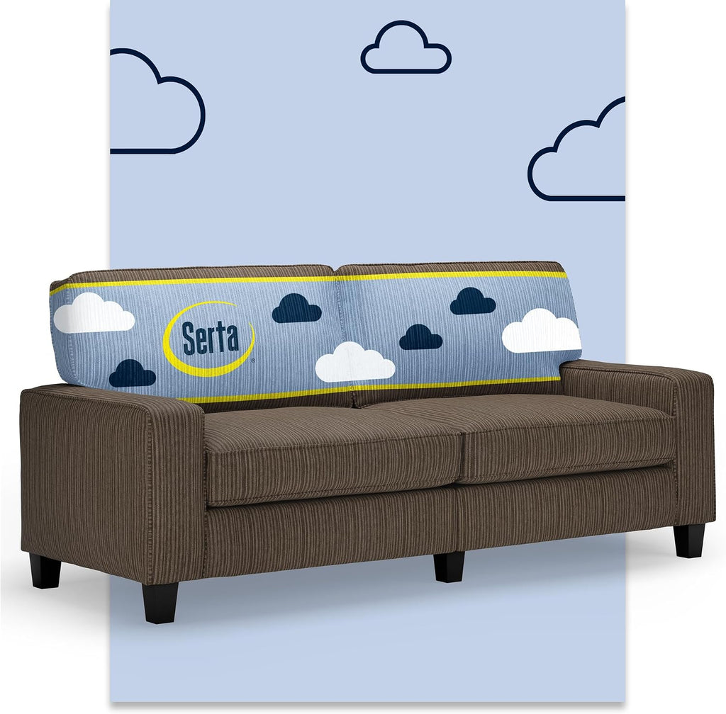 Serta Palisades 78' Track Arm Sofa, Easy Care Polyester, Soft Pillow Back, Pocket Coil Seat Cushions, Removable Covers, Loveseat or Couch for Small Spaces, Living Rooms or Bedrooms, Brown