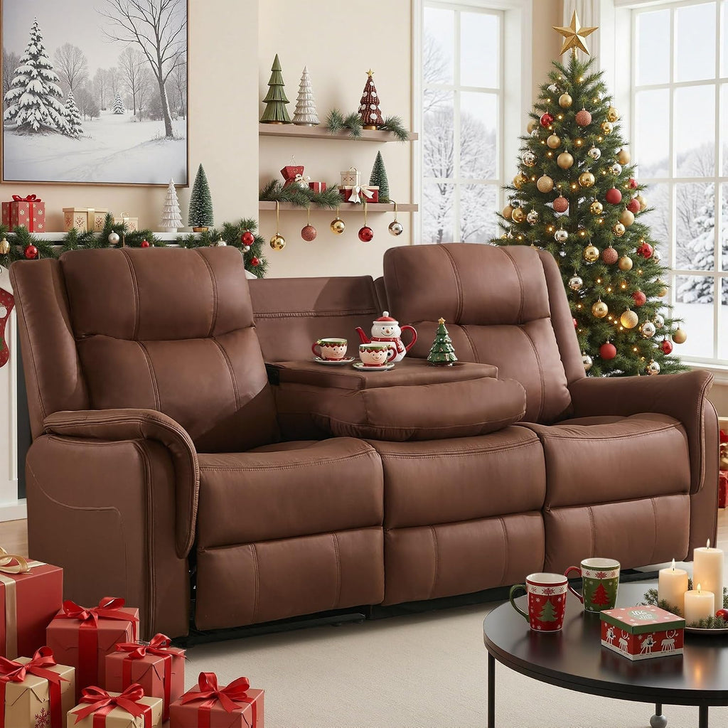 Korser Loveseat Recliner Sofa, Flip Middle Backrest Design 3 Seat Reclining Sofa with Storage Drawer, Performance Fabric Reclining Couch with Storage, USB Port, Manual Couch for Living Room, RVs