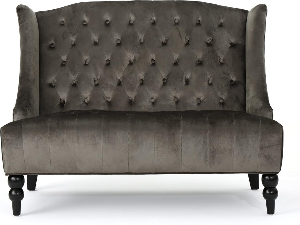 Modern Tufted Velvet Wingback Loveseat, Tufted Velvet 2 Seat Couch Sofas with High Back Thick Padded Cushioned Seats for Living Room, Victorian Style, Grey