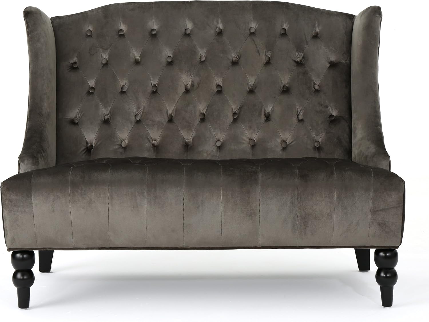 Modern Tufted Velvet Wingback Loveseat, Tufted Velvet 2 Seat Couch Sofas with High Back Thick Padded Cushioned Seats for Living Room, Victorian Style, Grey