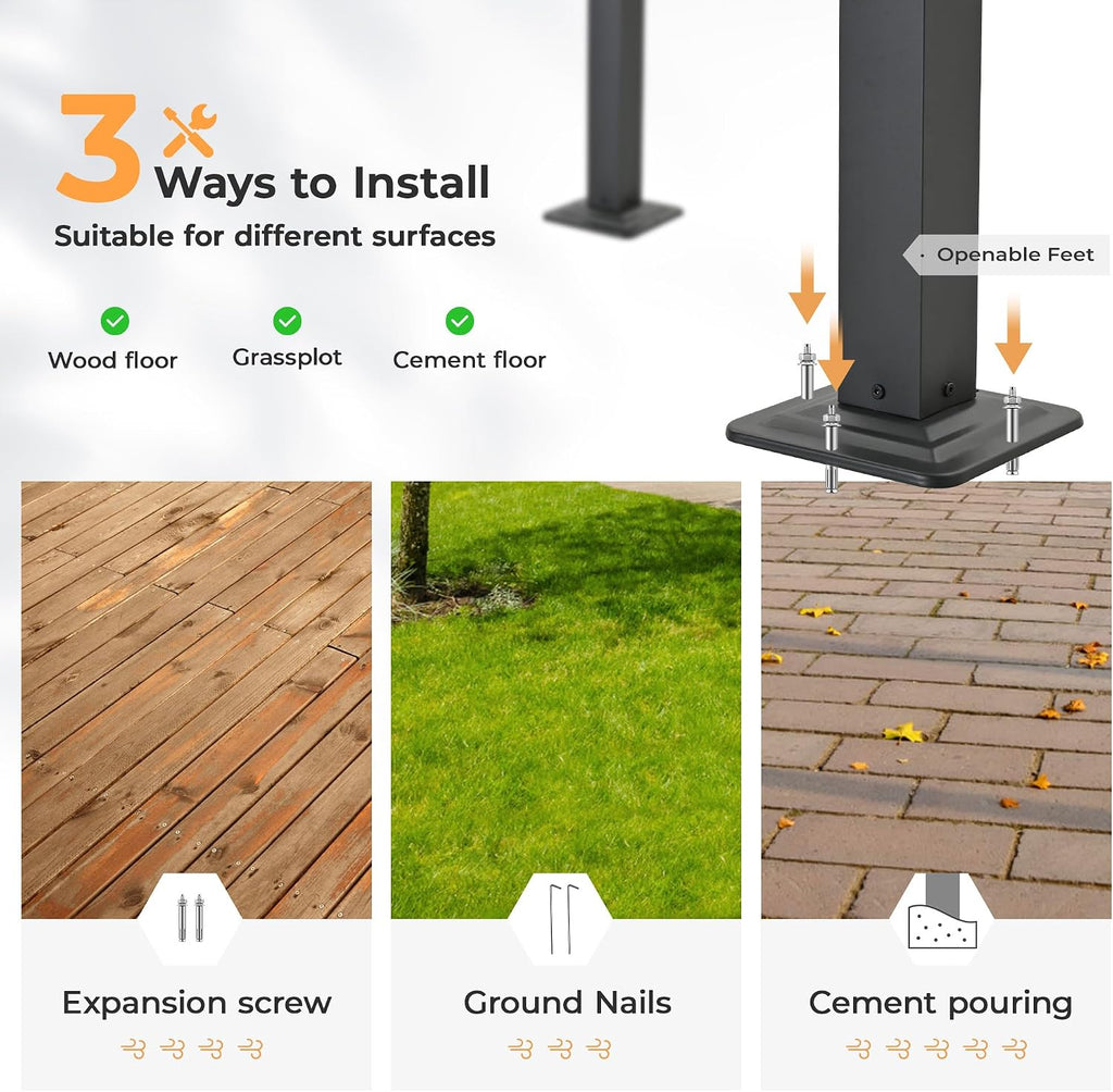 HAPPATIO 12' X 16' Outdoor Pergola Retractable Pergola Canopy for Deck, Backyard, Patio, Aluminum Frame with Sun Canopy, Includes Ground Studs and Expansion Screws (Grey)