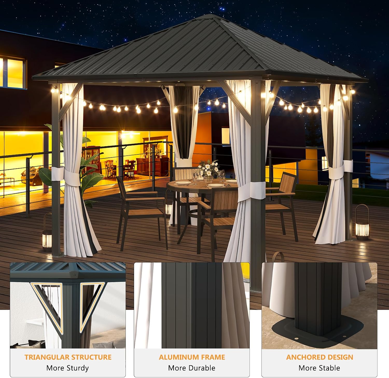 10FTx10FTHardtop Gazebo, Galvanized Steel Outdoor Aluminum Single Top Pavilion, Permanent Metal Gazebo with Netting and Curtains, for Patio, Backyard and Deck…