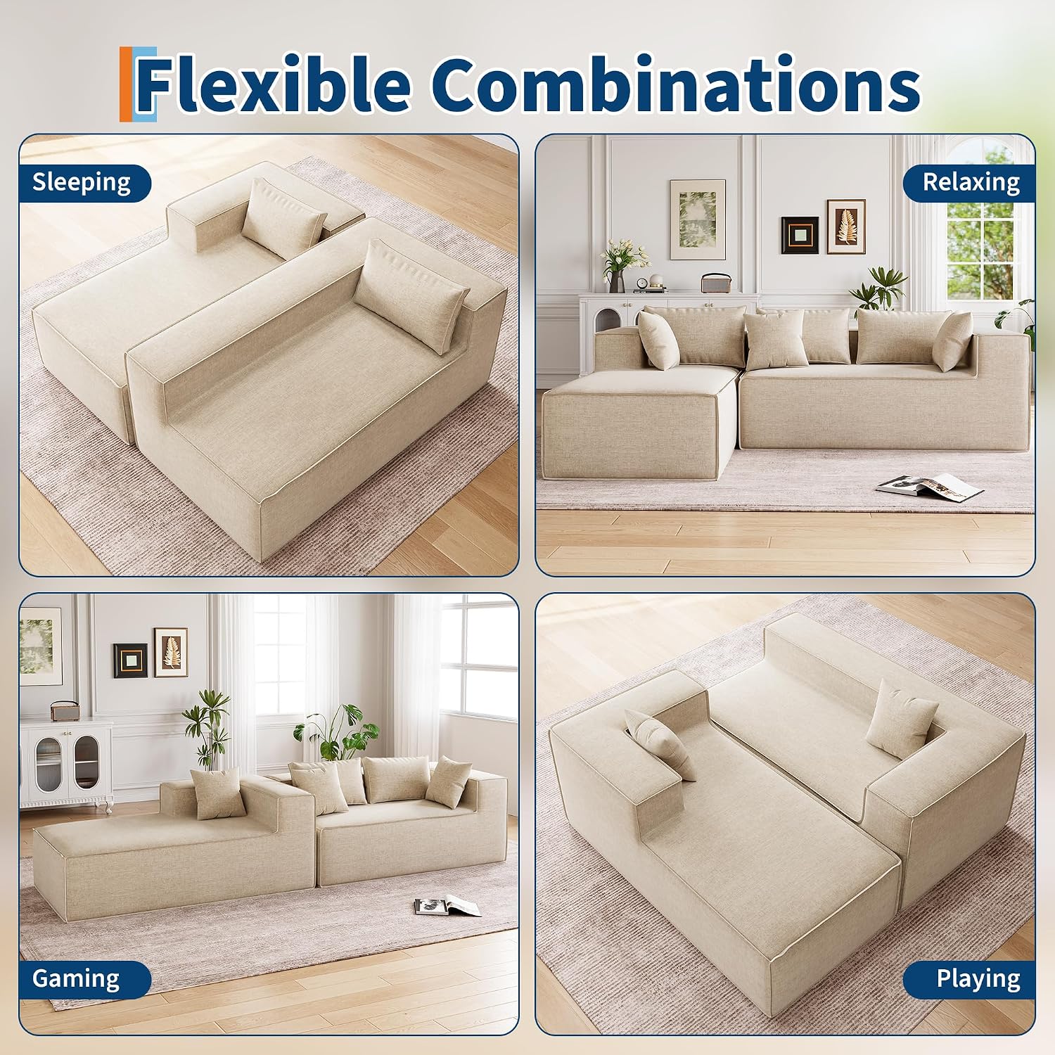 GarveeHome Modular Sectional Couches for Living Room, Cloud Sectional Couch with Deep Seat, 106.7 in Modular L-Shape Sofa with Chaise, Upholstered Couches for Bedroom, Chenille Beige