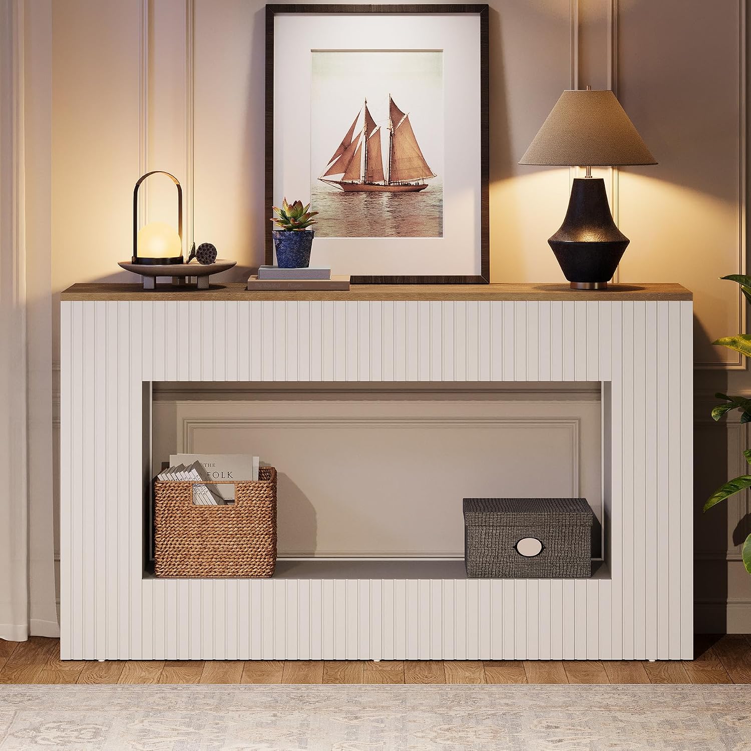 Tribesigns Modern Console Table, 55-Inch Wood Entryway Table with Storage, Narrow Long Sofa Table Behind Couch Table for Living Room, Foyer, Hallway, White