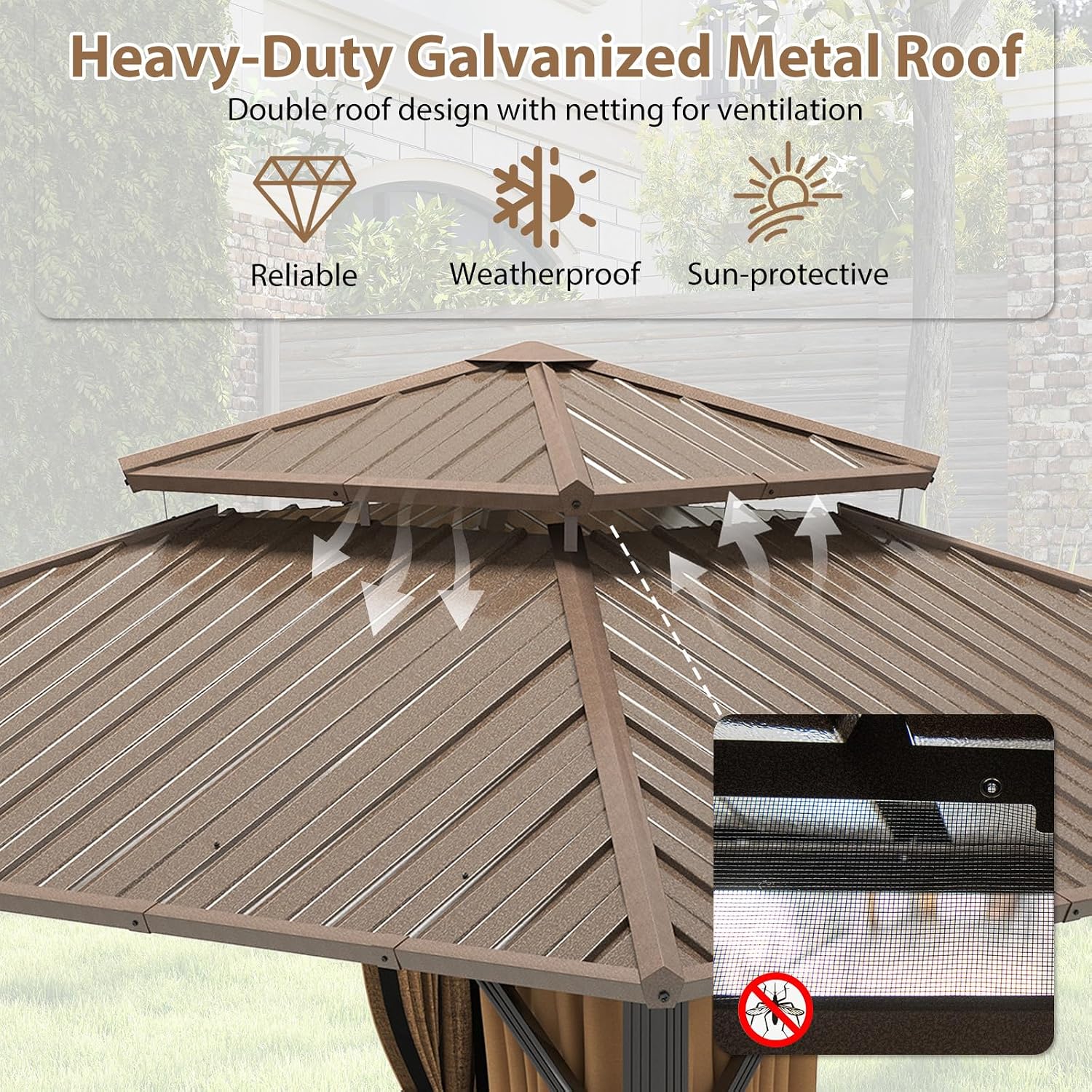 Tangkula 12x12 FT Hardtop Gazebo, Aluminum Frame Permanent Pavilion with Curtains, Netting, Heavy-Duty Double-Tier Galvanized Metal Roof, Outdoor Gazebo for Patios Garden Deck Lawn Backyard