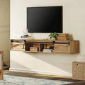 WAMPAT Floating TV Stand for TVs up to 80 Inch, Wood Entertainment Center with Charging Station, Sliding Barn Door Floating TV Shelf for Living Room,Brown
