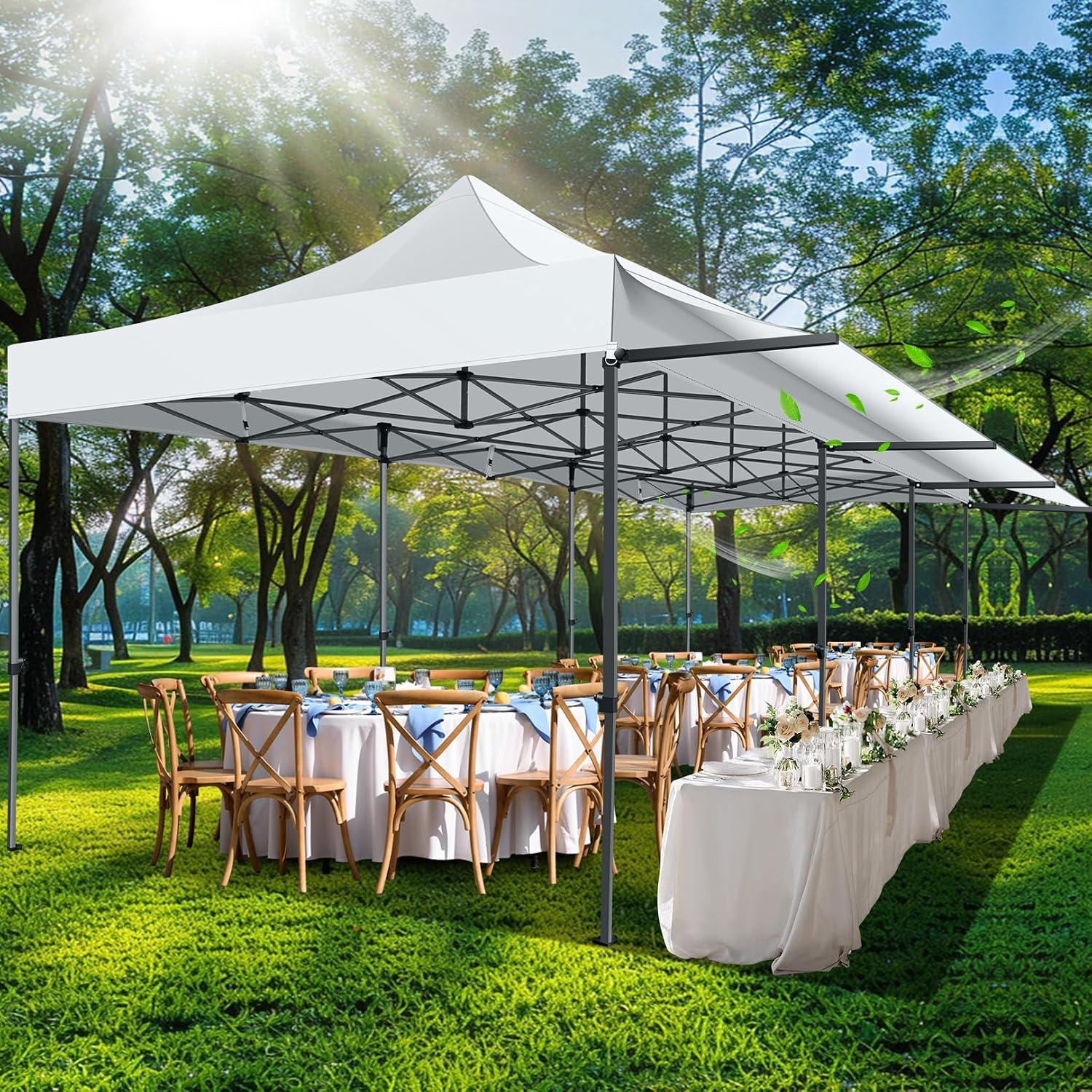COBIZI 10x30 Pop Up Canopy Tent with Awning,Heavy Duty Canopy UPF 50+ All Season Wind Waterproof Commercial Outdoor Street Vendors Party Tents for Parties Canopy with Roller Bag(10 x 30 ft White)
