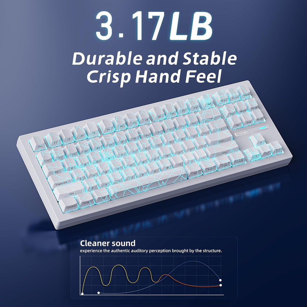ZORNHER ZH870 Wireless Gaming Mechanical Keyboard,80% White Gaming Keyboard with White Spider Web IMD PC Keycaps,Creamy Sounding Linear Switches,Hot-Swappable,RGB Backlit