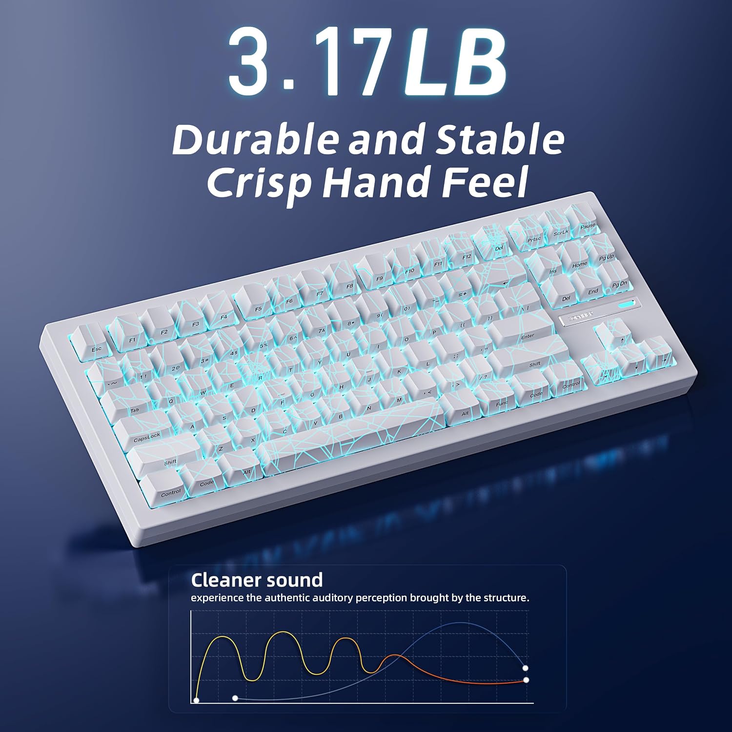 ZORNHER ZH870 Wireless Gaming Mechanical Keyboard,80% White Gaming Keyboard with White Spider Web IMD PC Keycaps,Creamy Sounding Linear Switches,Hot-Swappable,RGB Backlit