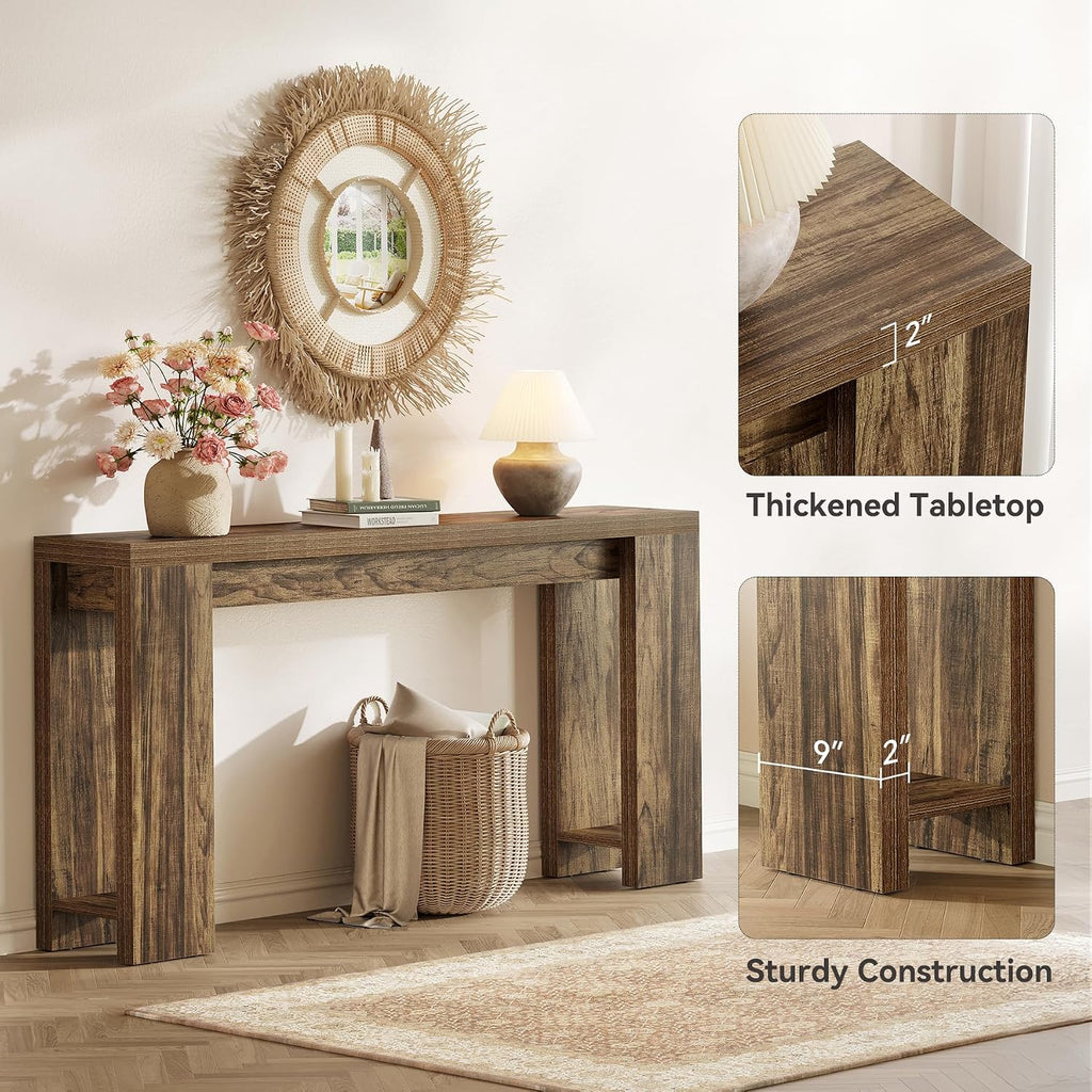 LITTLE TREE 70.9-Inch Long Entryway Table, Narrow Farmhouse Sofa Console Table for Living Room, Hallway, Walnut Brown