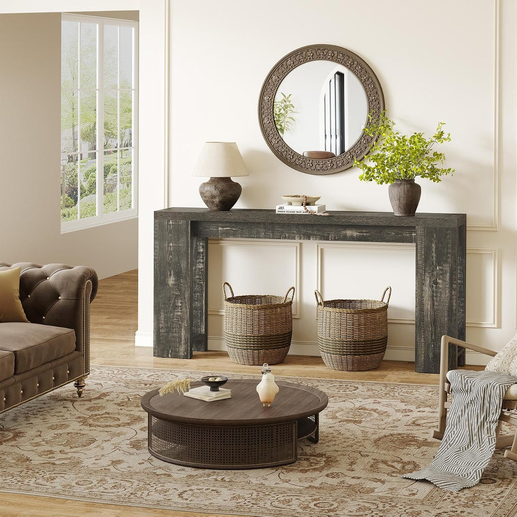 LITTLE TREE 70.9-Inch Long Console Table, Narrow Sofa Table Behind the Couch, Farmhouse Console Table for Living Room, Entryway, Hallway