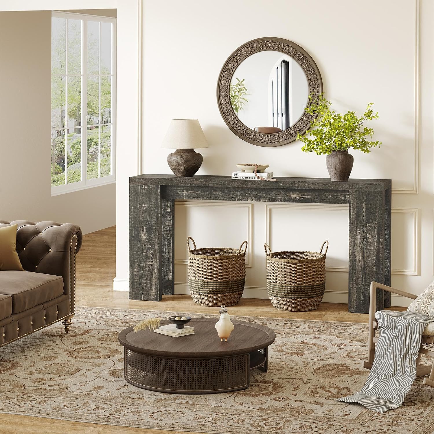 LITTLE TREE 70.9-Inch Long Console Table, Narrow Sofa Table Behind the Couch, Farmhouse Console Table for Living Room, Entryway, Hallway