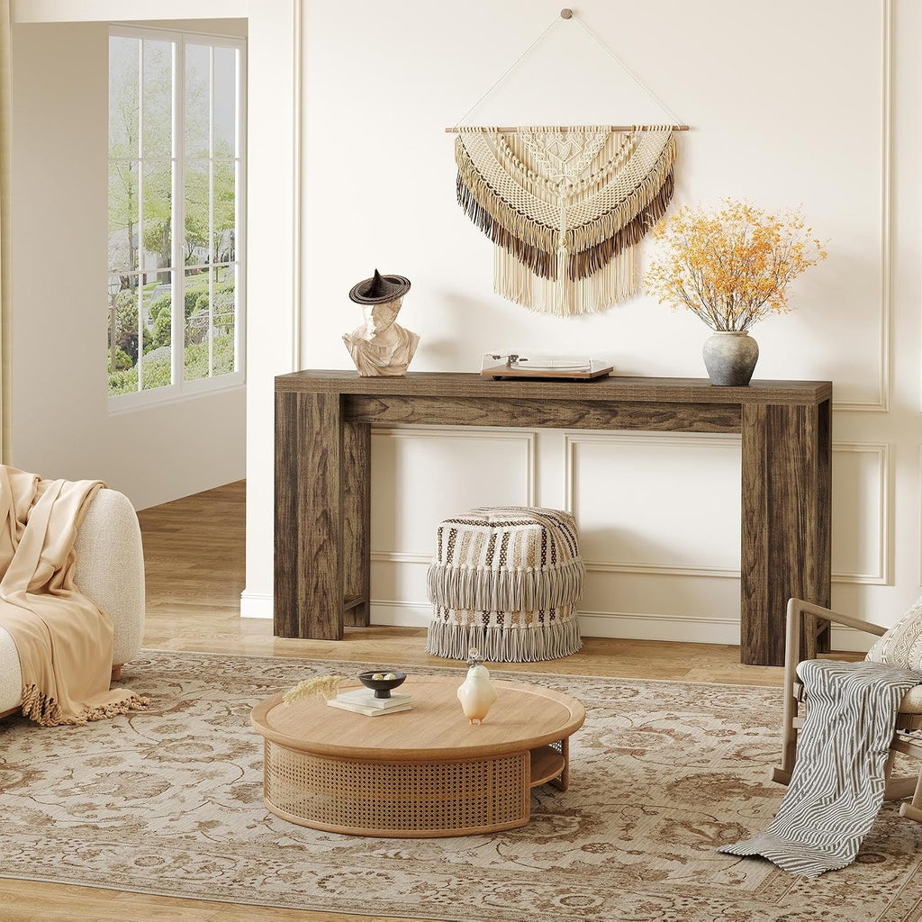 LITTLE TREE 70.9-Inch Long Entryway Table, Narrow Farmhouse Sofa Console Table for Living Room, Hallway, Walnut Brown
