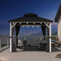PURPLE LEAF 10' X 10' Outdoor Gazebo Galvanized Steel Double Roof White Aluminum Frame Hardtop Heavy Duty Gazebo with Curtain and Netting for Patio Garden and Backyard, Grey