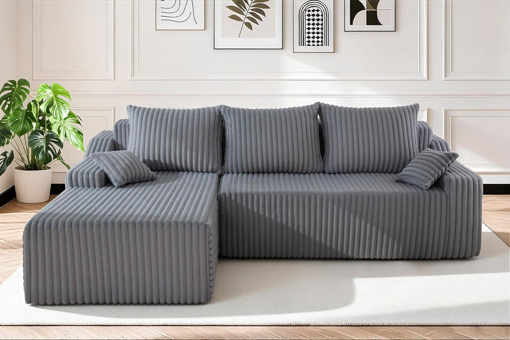 HABUTWAY 94'' Cloud Sectional Couch, Boneless Sofa with Deep Seat, Modular Comfy L-Shape Couch with Chaise for Living Room Bedroom, No Assembly Required(Grey,Left Facing Chaise)