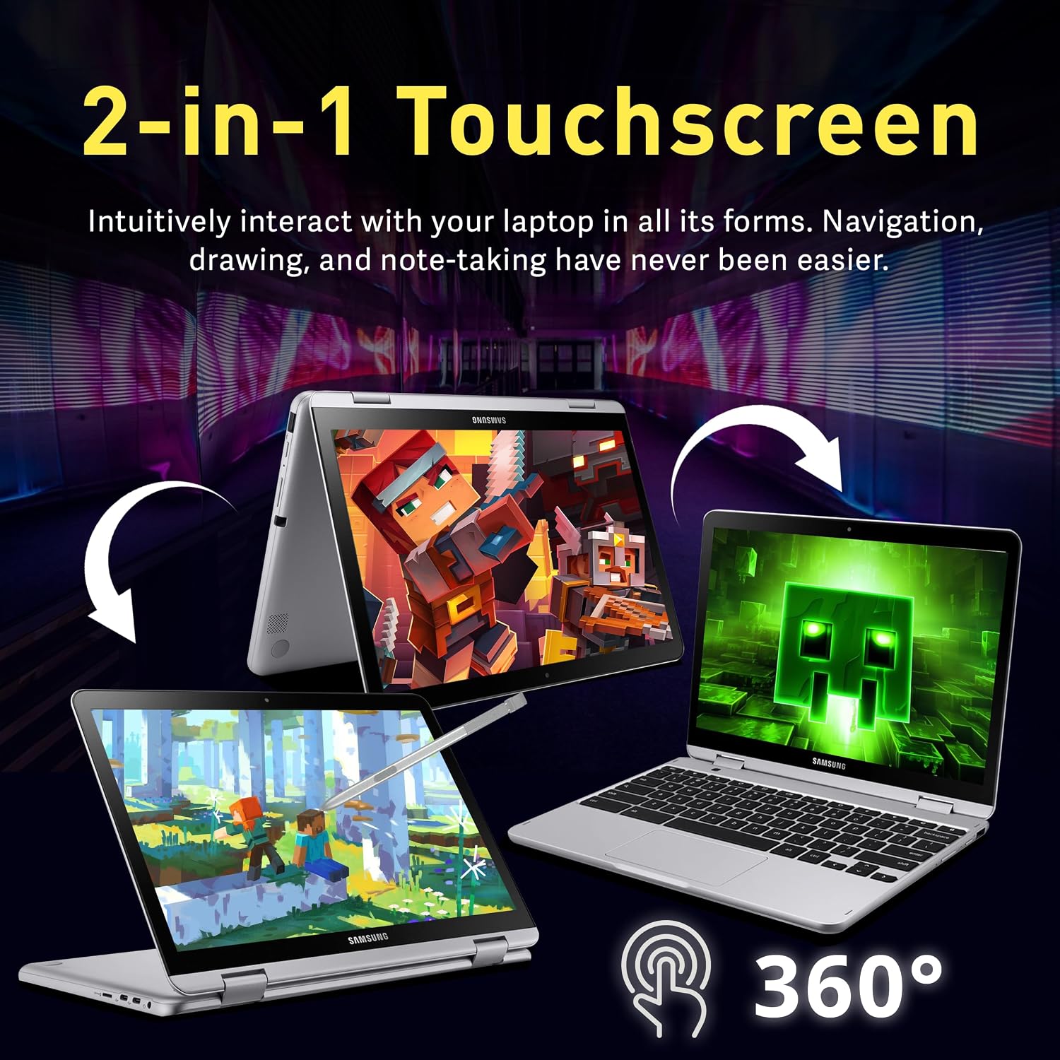Samsung 12.2' FHD 2-in-1 Touchscreen Chromebook Plus Laptop for Business&Students, Intel Dual-Core, 4GB RAM, 224GB Storage(64GB eMMC+160GB Docking Station Set), Stylus Pen, Wireless Mouse, Silver