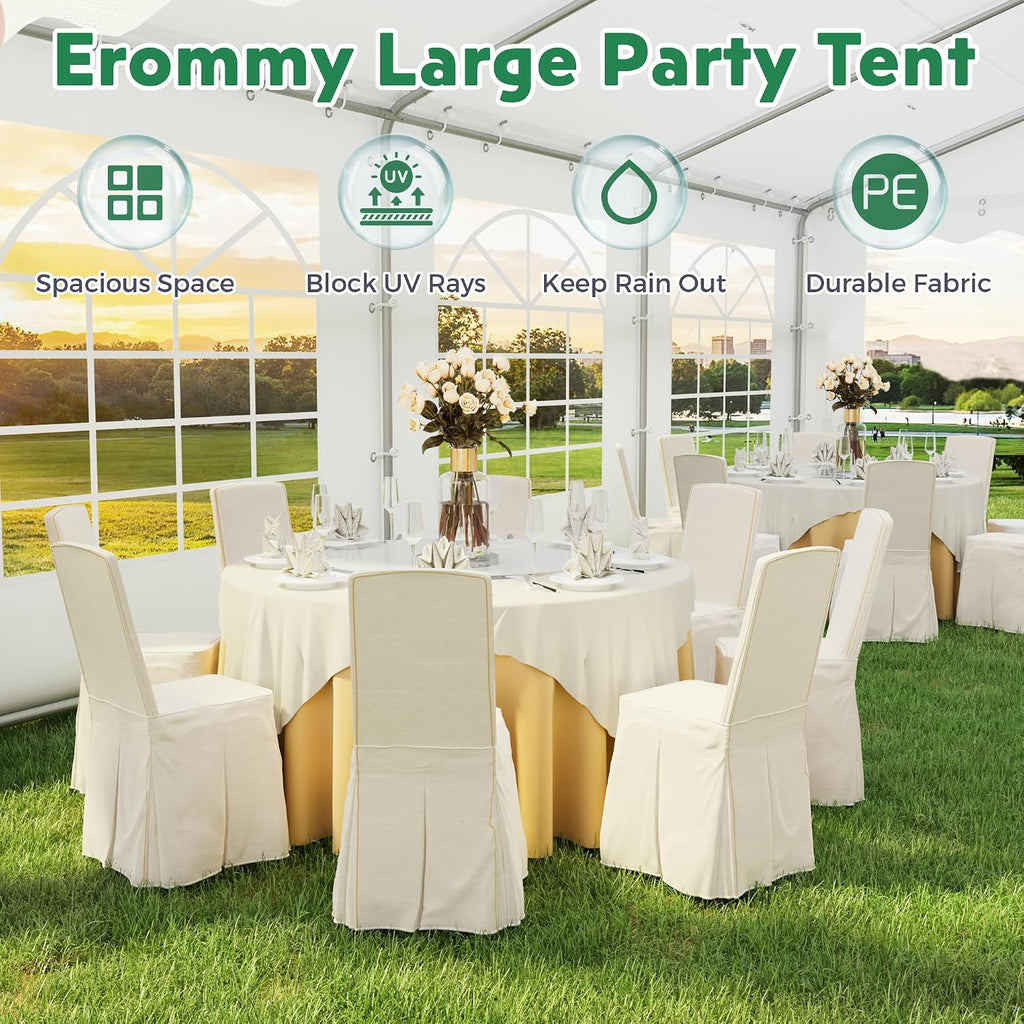 EROMMY 20X20FT Party Tent, White Outdoor Wedding Canopy with Removable Sidewalls and Church Windows, Heavy Duty Pavilion Shelter for Events, Celebrations, and Gatherings