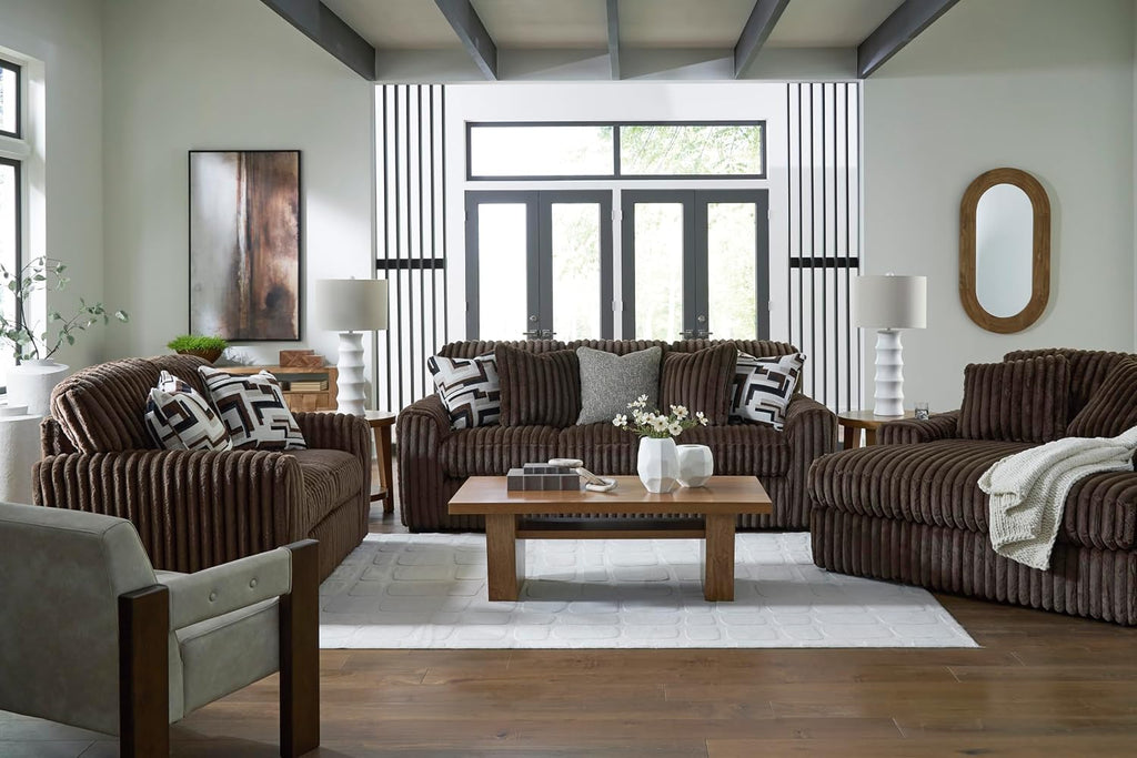 Signature Design by Ashley Midnight-Madness Contemporary Oversized Chaise with Reversible Cushions, USB Ports and Cup Holders, Dark Brown