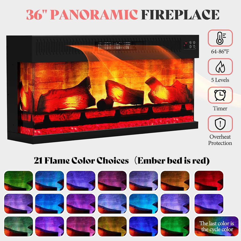 AMERLIFE 70' Fireplace TV Stand with Mantel, Farmhouse Wood Entertainment Center with 3-Sided Glass Fireplace for TVs up to 75', Adjustable Shelves & LED Lights, Distressed White