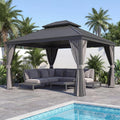 Domi 10x14 Outdoor Gazebo, Hardtop Gazebo with Aluminum Frame, Heavy Duty Pavilion Gazebo for Patio Deck Backyard, Curtain and Netting Included, Grey