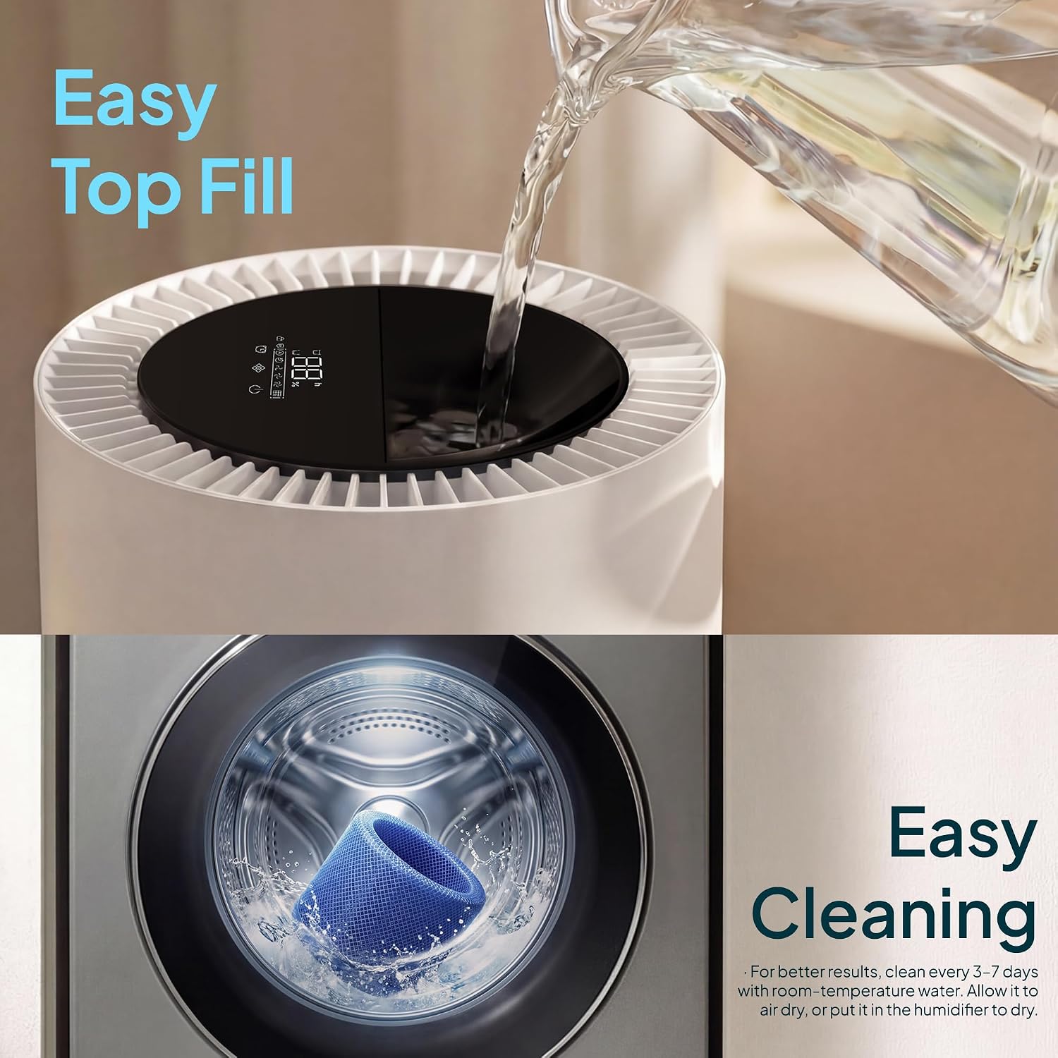 8L Evaporative Humidifier for Large Rooms up to 1000 ft²- Baby Elderly& Pet Safe Cool Evaporation, 900ml/h Output, UV Disinfection, Easy Top Fill,UltraQuiet 28dB, Smart AI Humidity Control Upgraded