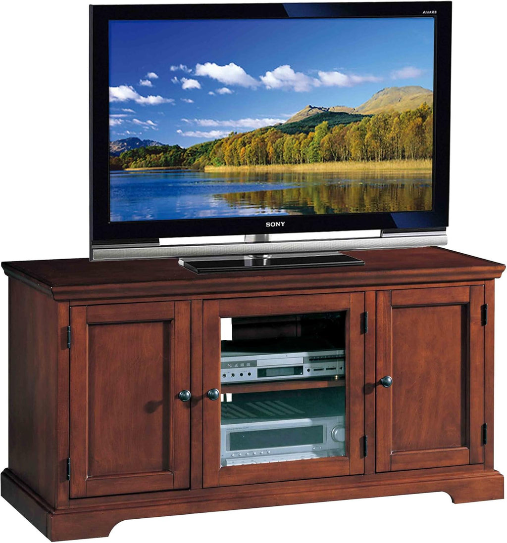 Leick Home 87350 Three Door TV Stand with Cabinet Storage for 55' TV's, Westwood Brown Cherry