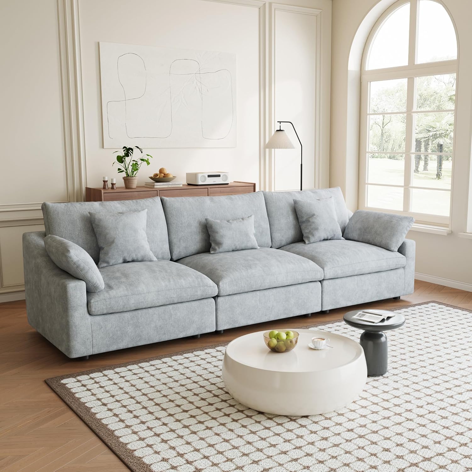 Modular Sectional Sofa Cloud Couch, 119.29' Oversized 3 Seater Sofa with Pillows, Linen Blend Fabric Minimalist Deep Seat Sofa Couches for Living Room, Sofa Covers Washable&Removable, Grey
