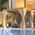EROMMY Louvered Pergola 10x10, Outdoor Aluminum Pergola with Adjustable Rainproof Roof for Garden, Patio, Deck, Waterproof Curtains and Netting Included, Wood Grain