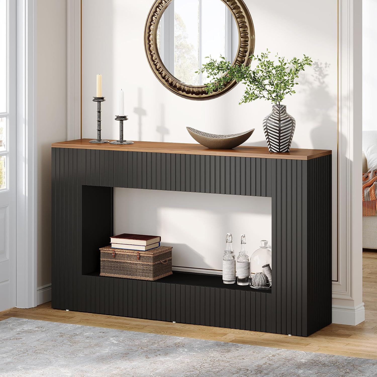 Tribesigns Modern Console Table, 55-Inch Wood Entryway Table with Storage, Narrow Long Sofa Table Behind Couch Table for Living Room, Foyer, Hallway, Black