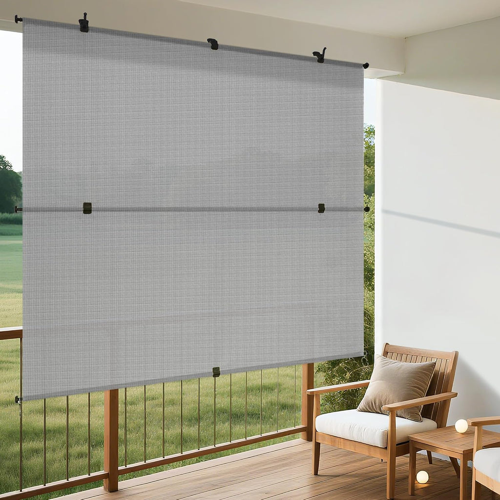 Windscreen4less 8'W x 12'H Outdoor Roll Up Foldable Shade Fabric UV Blockage Roller Shade for Deck Pergola Yard Gazebo Patio (Gray)
