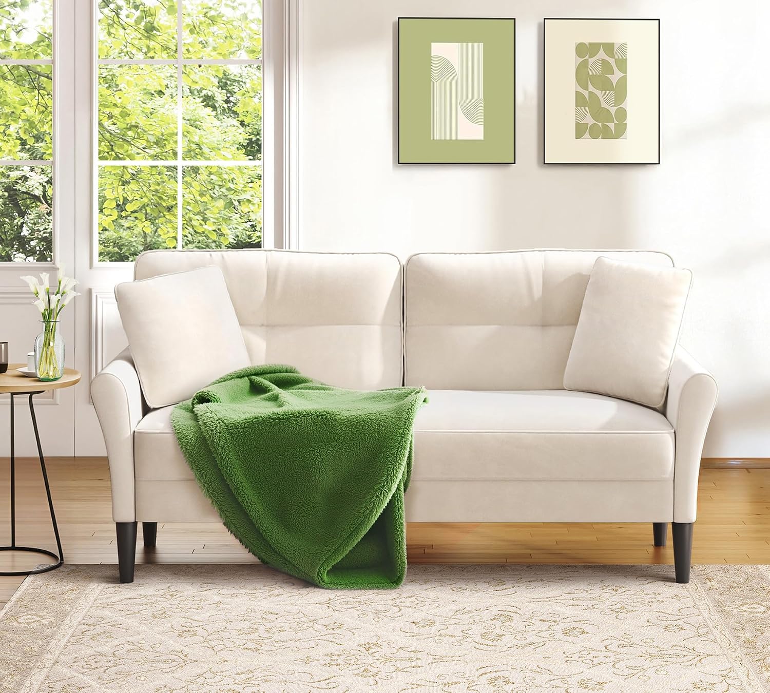 Loveseat Sofa, 69' Love Seat Couches, Comfy Velvet Small Couches for Small Spaces with 2 Pillows, Tool-Free Setup Sofas & Couches, 700lb Load Sofas for Living Room, Mini Couch for Bedroom, White Couch