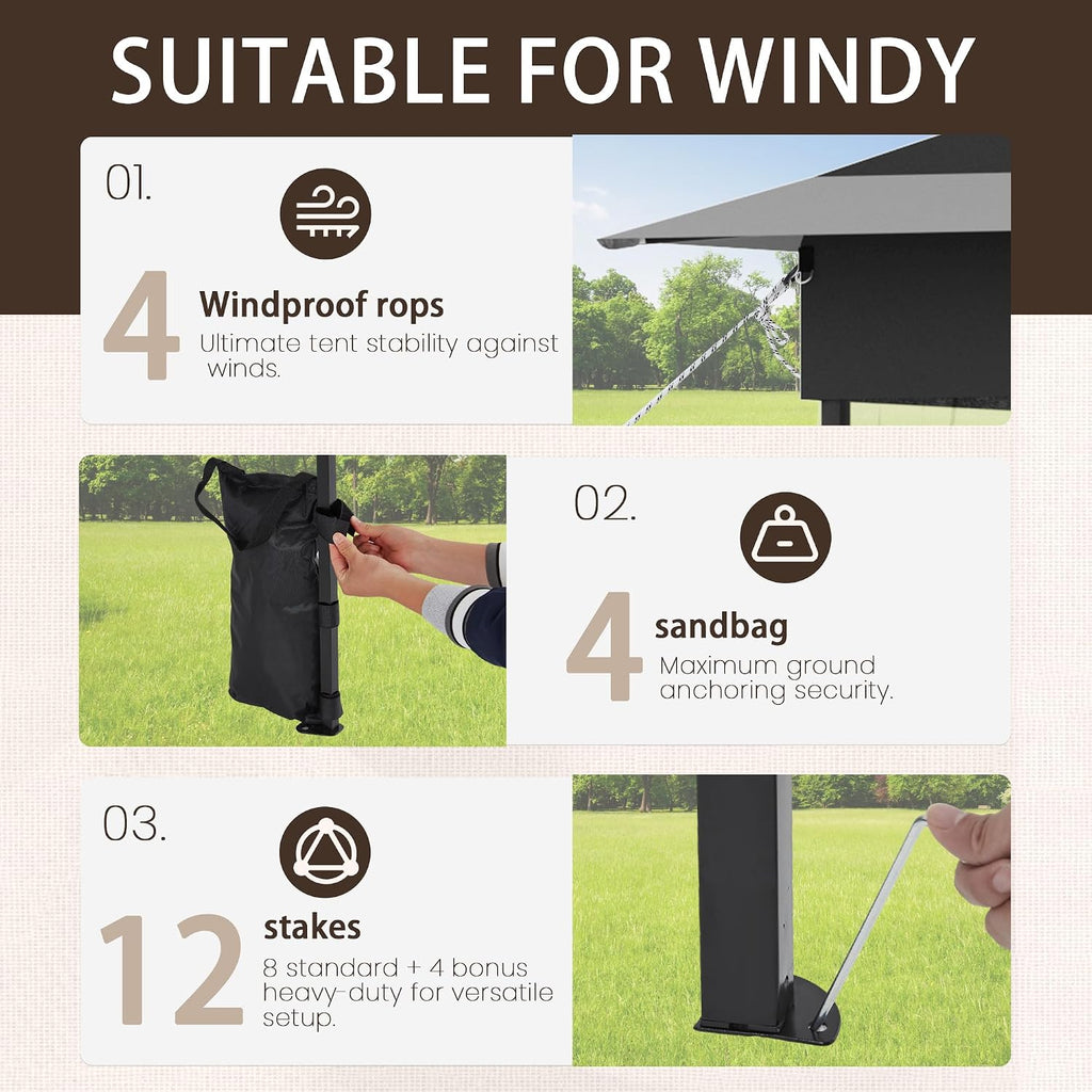 Bezseller 13x13 Pop Up Gazebo with Mosquito Netting – Easy 1-Person Setup, Water-Resistant Backyard Canopy for Family Patio & Garden Use, Black