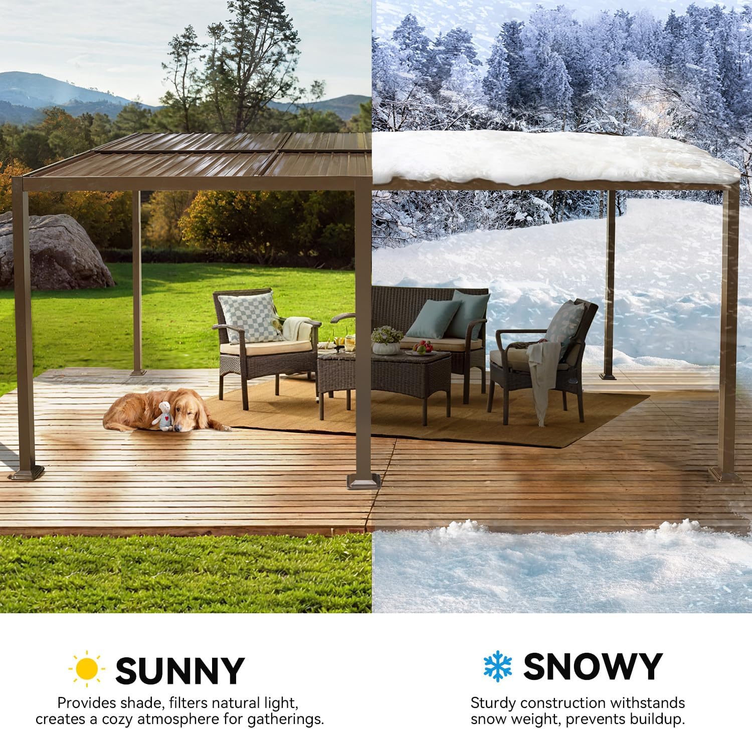 MELLCOM 12x20 Gazebo with Adjustable Galvanized Steel Roofs, All Aluminum Frame Permanent Pergola for Patio, Outdoor Freestanding Shelter, Dark Brown