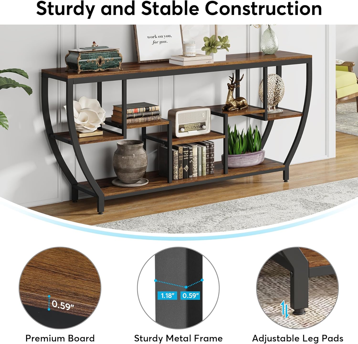 Tribesigns 70.9 Inch Long Sofa Table with Shelves, Rustic Console Table with Storage, Industrial Entryway Table TV Stand, Behind Couch Table Accent Tables for Living Room, Hallway, Foyer