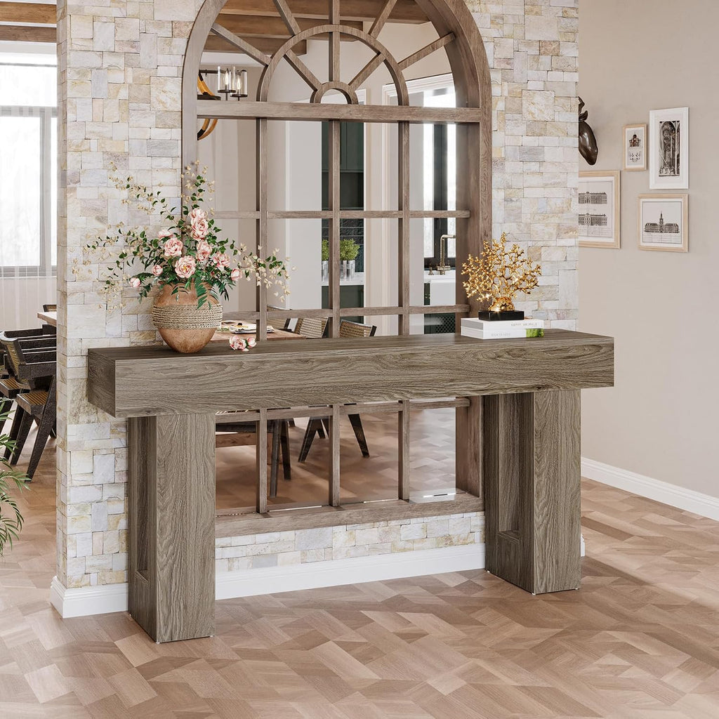 Tribesigns Farmhouse Console Table, 63-Inch Long Narrow Sofa Table Behind The Couch, Wooden Rectangular Entryway Table for Entrance, Hallway, Living Room (Grey)