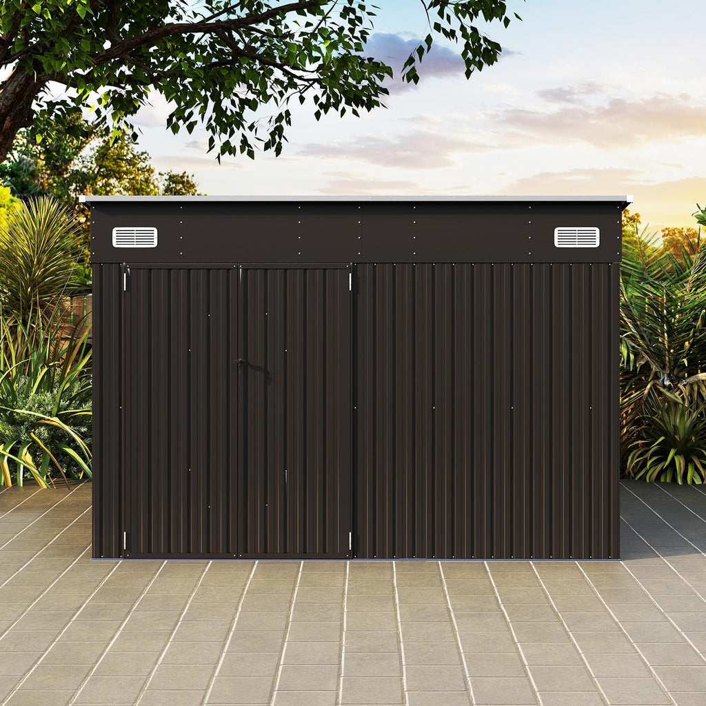 10x8ft Black Metal Tool Shed with Triple Lockable Doors, Heavy-Duty, Weather-Resistant & Rustproof Outdoor Storage for Tools, Garden Equipment, Bikes & Backyard Essentials