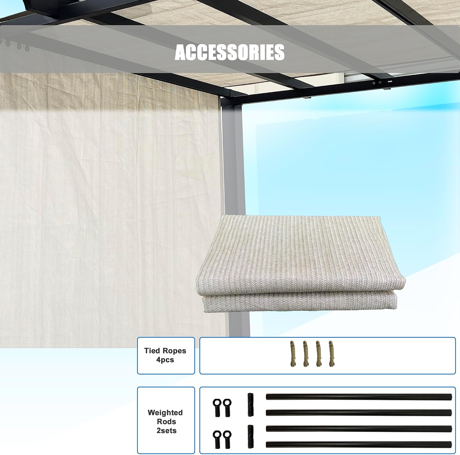 Alion Home Universal Breathable Pergola Cover - Pergola Replacement Canopy - Outdoor Adjustable Sun Shade Cover with Heavy Duty Metal Weighted Rods (12' x 10', Smoke Tan)