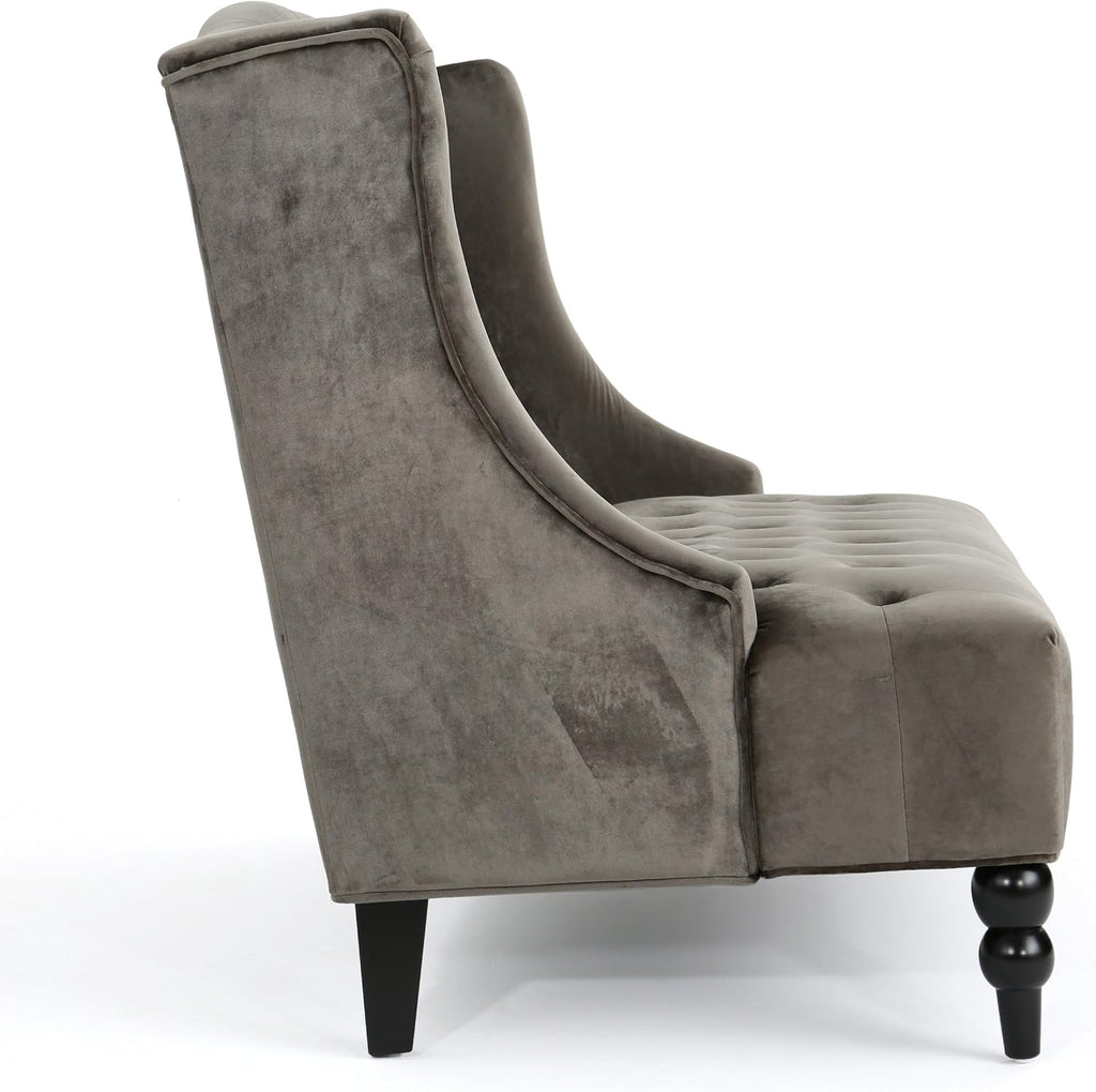 Modern Tufted Velvet Wingback Loveseat, Tufted Velvet 2 Seat Couch Sofas with High Back Thick Padded Cushioned Seats for Living Room, Victorian Style, Grey