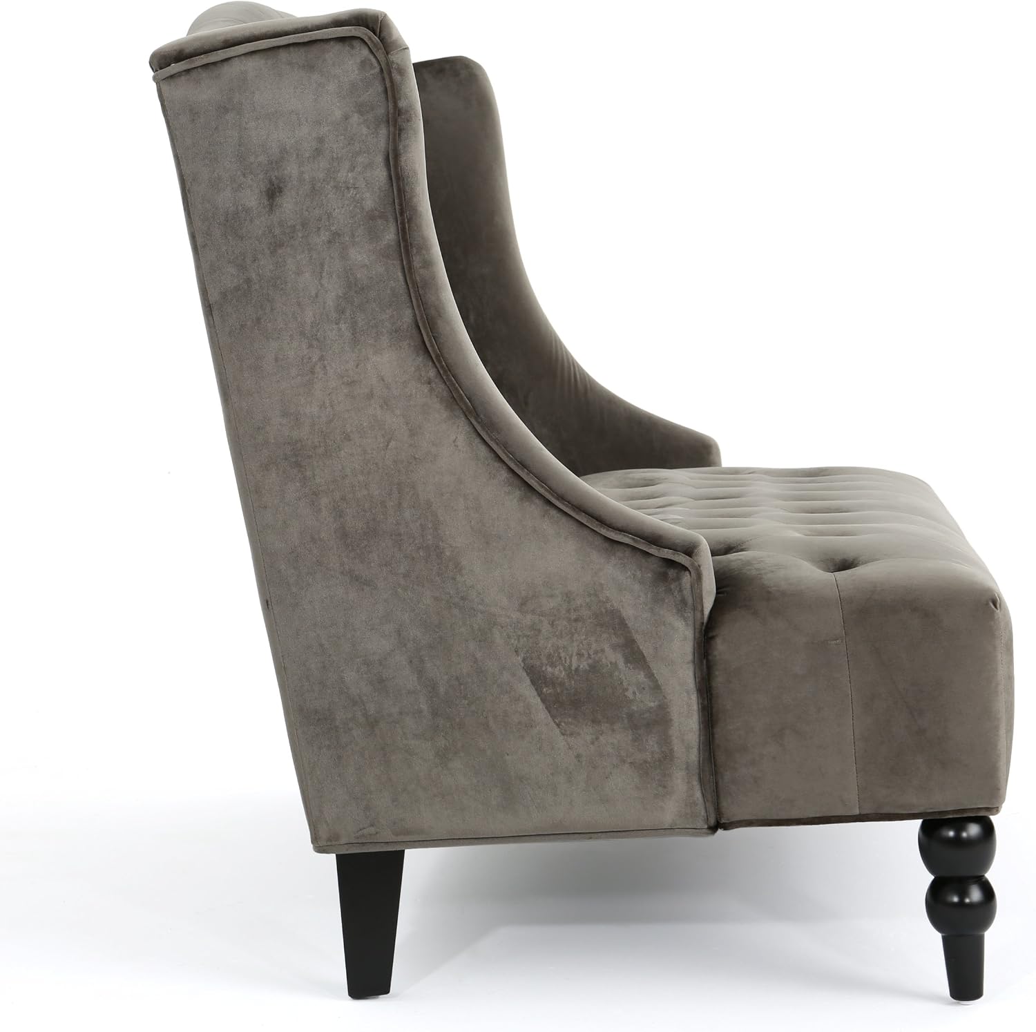 Modern Tufted Velvet Wingback Loveseat, Tufted Velvet 2 Seat Couch Sofas with High Back Thick Padded Cushioned Seats for Living Room, Victorian Style, Grey