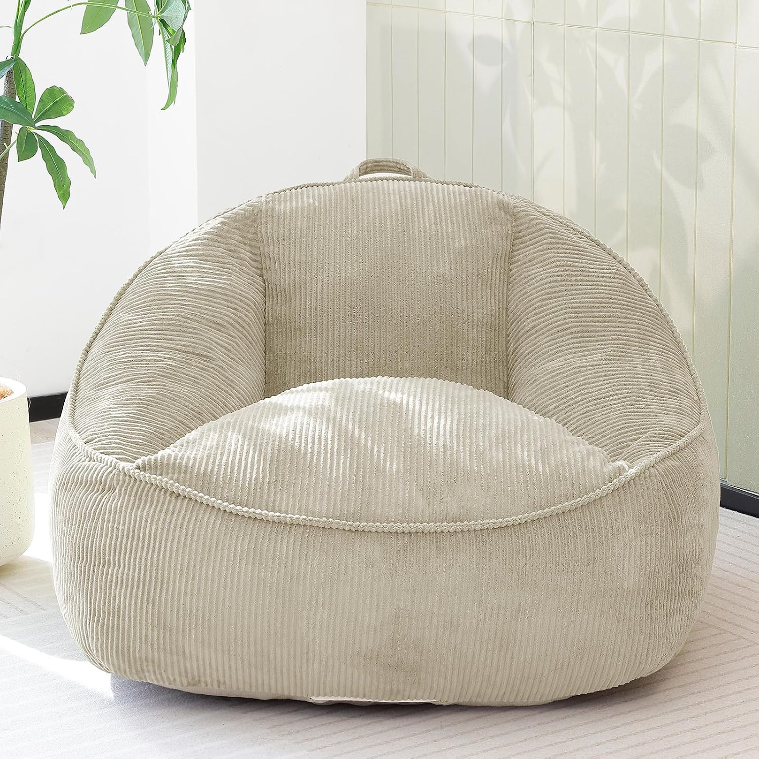 Giant Bean Bag Chair for Adults, Teens and Kids, Cozy Fluffy Corduroy Beanbag Chair with Filler, Large Floor Lounge Sofa for Living Room, Bedroom, Dorm, Gaming and Reading（L-Beige）