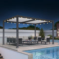 PURPLE LEAF Louvered Pergola 10' x 14' Patio Aluminum Pergola with White Adjustable Rainproof Roof Grey Frame Hardtop Gazebo for Outside Deck Backyard