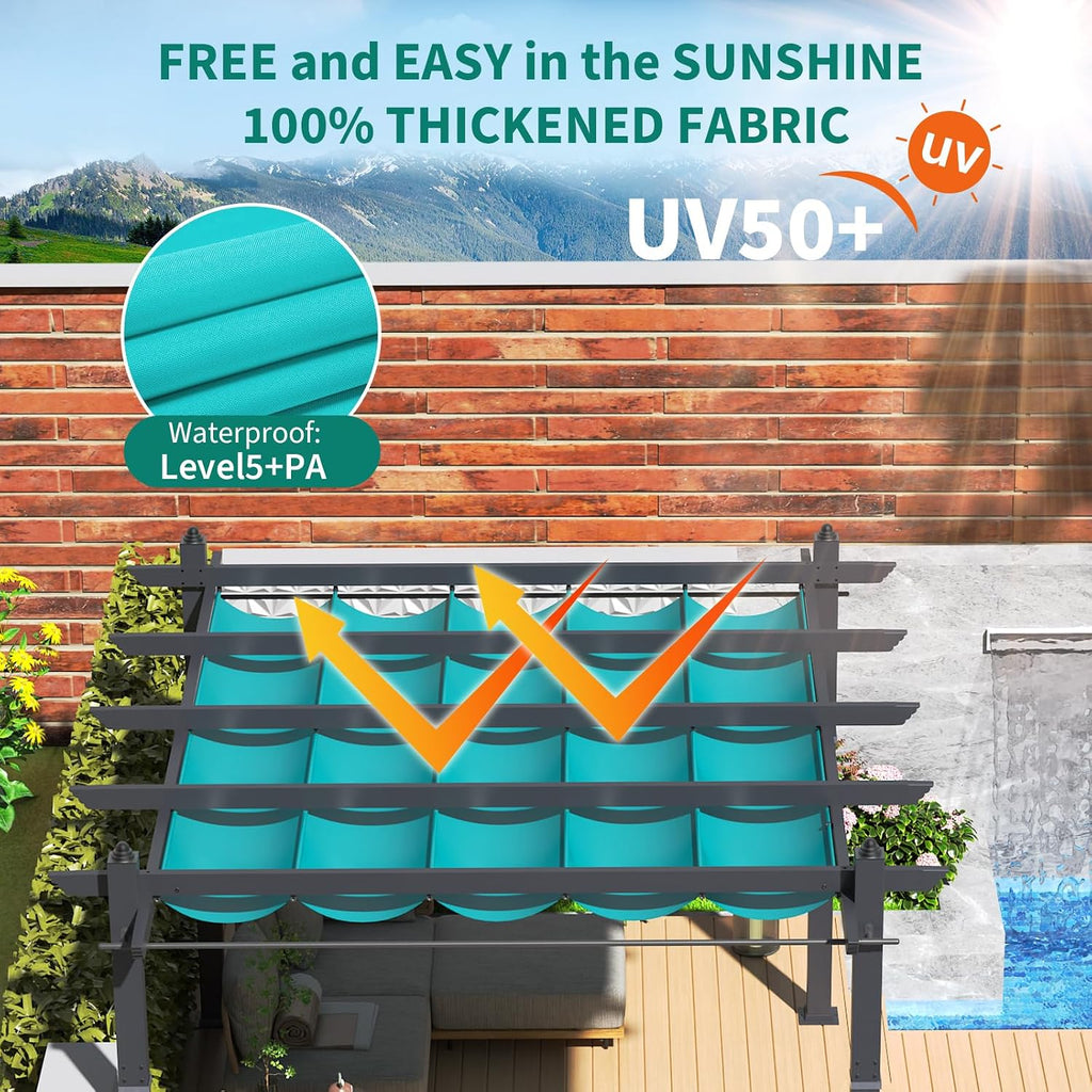 GarveeTech Outdoor Pergola, 10 x 13 FT Retractable Pergola Canopy, Reinforced Aluminum Frame, Heavy Duty Patio Pergolas Gazebos with Netting, Outdoor Shelter for Porch, Backyard, Deck