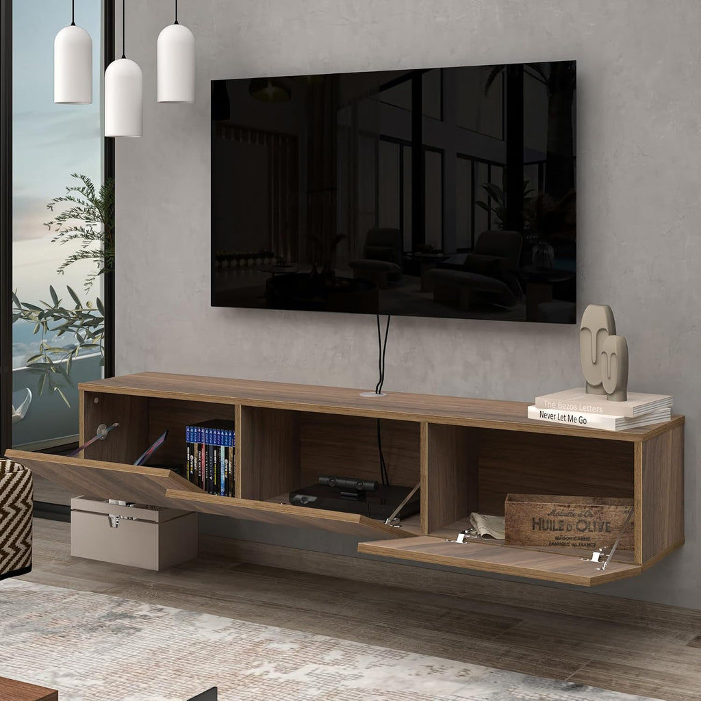 Atelier Mobili Walnut Floating TV Stand for 75 inch TV, Floating Media Console, Floating Entertainment Center, Wall Mounted TV Stand