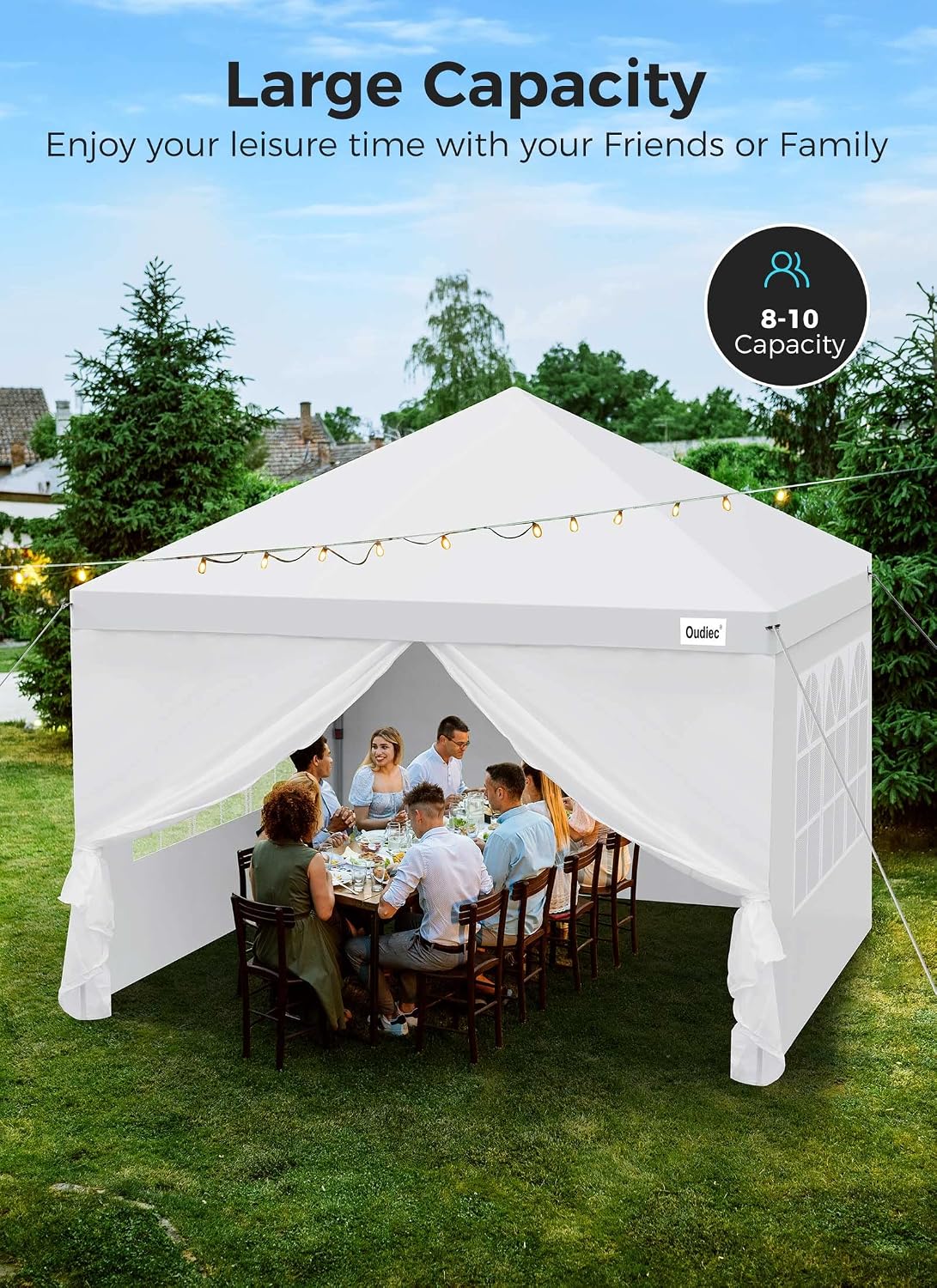 10x10 Ft Pop-Up Canopy with Window - Outdoor Gazebo, Removable Sidewalls, Doors, with Wheeled Case, Waterproof Shelter for Patio, Wedding - White