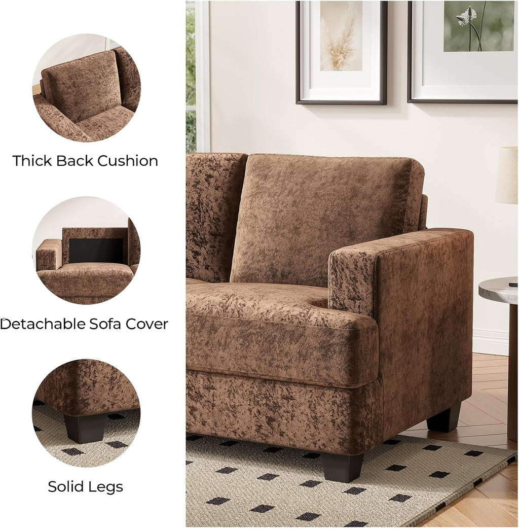 COPIAE 89 Inch Sofa with Extra Deep Seats Oversize,3 Seater Sofa for Living Room, Modern Couch and Sofa, Comfy Armrests and Seats and Backrests, Easy Installation,Chenille Fabric Brown