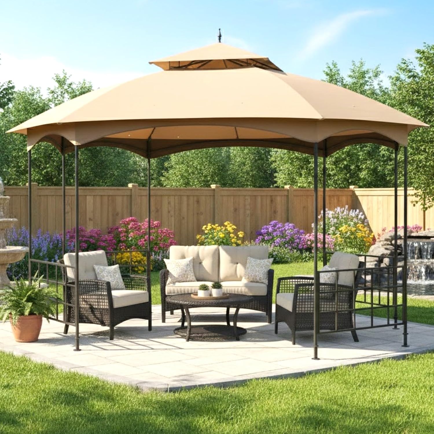 Garden Winds Durable Replacement Canopy Top Cover Compatible with The L-GZ660PST Newport 11' x 13' Octagon Gazebo - Classic Sand, 350