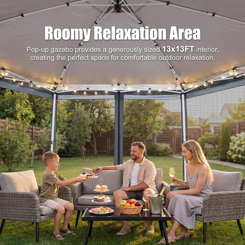 COBIZI 16x16 Pop Up Gazebo Tent with Mosquito Netting, Gazebos on Clearance, Hexagonal Outdoor Canopy Shelter, Patented Center Lock 6-Sided Portable Gazebos, Pop Up Canopy Tent for Backyard, White