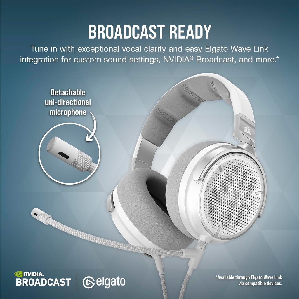 Corsair Virtuoso PRO Wired Open Back Gaming Headset - Detachable Uni-Directional Microphone - 50mm Graphene Drivers - 20Hz-40 kHz Frequency Response - White