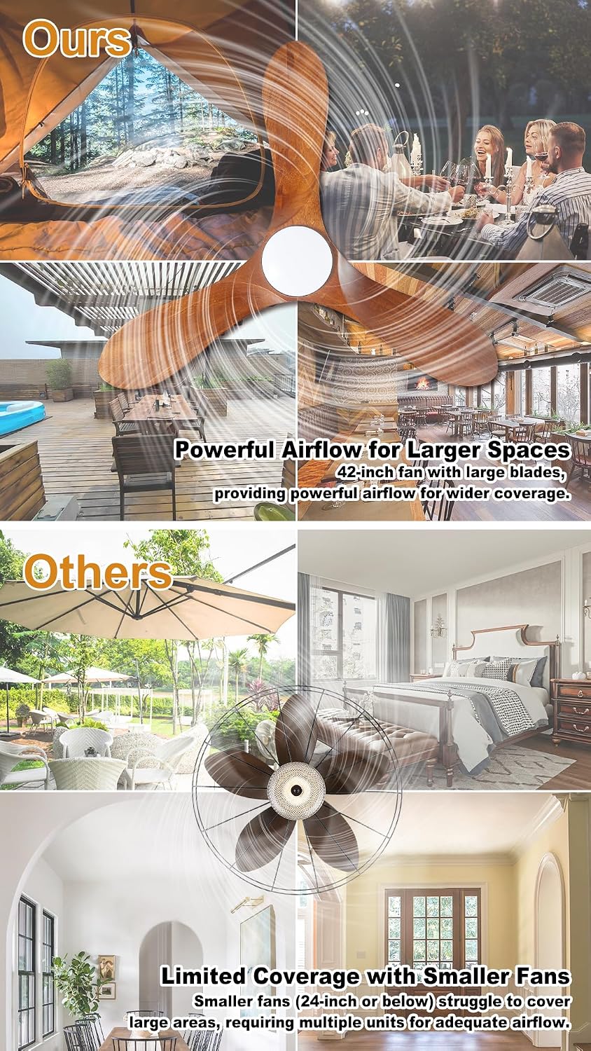 34 Inch Outdoor Ceiling Fan with Light and Remote, Wet Rated Wood Gazebo Fan with 16ft Plug-in Cord, 3 Walnut Blades Farmhouse Patio Fan, Reversible DC Motor, Memory Function, Matte Black
